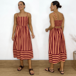 Vestido cut out rayas Burdeos-naranja