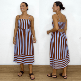 Vestido cut out rayas azul-marrón