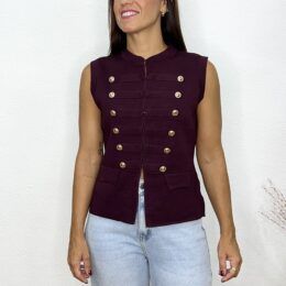 Top/chaleco punto alamares burdeos