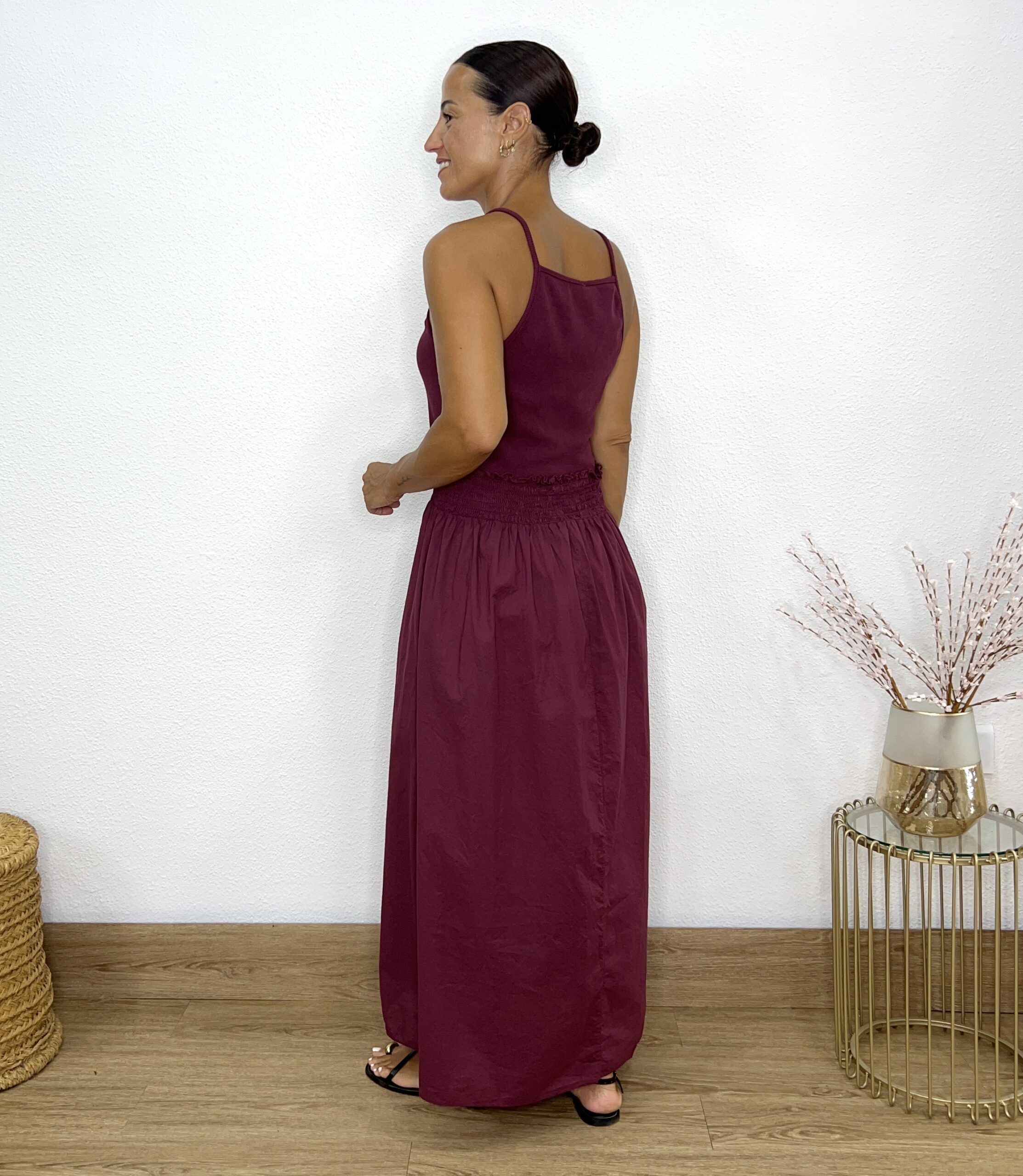 Vestido combinado elástico cintura burdeos - Imagen 2