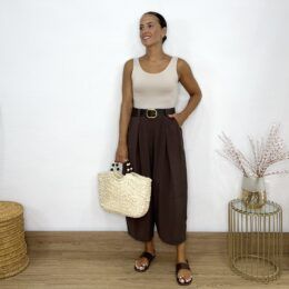 Pantalón barrel marrón cinturón