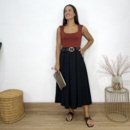 Falda MIDI tablas cinturón negro