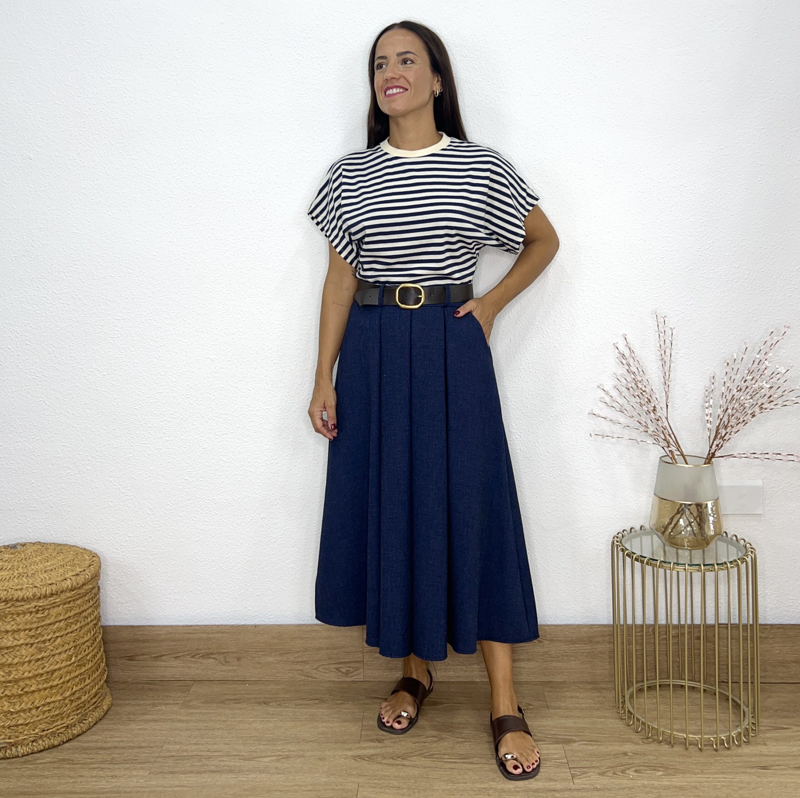 Falda MIDI tablas cinturón azulón