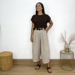 Pantalón barrel cinturón beige