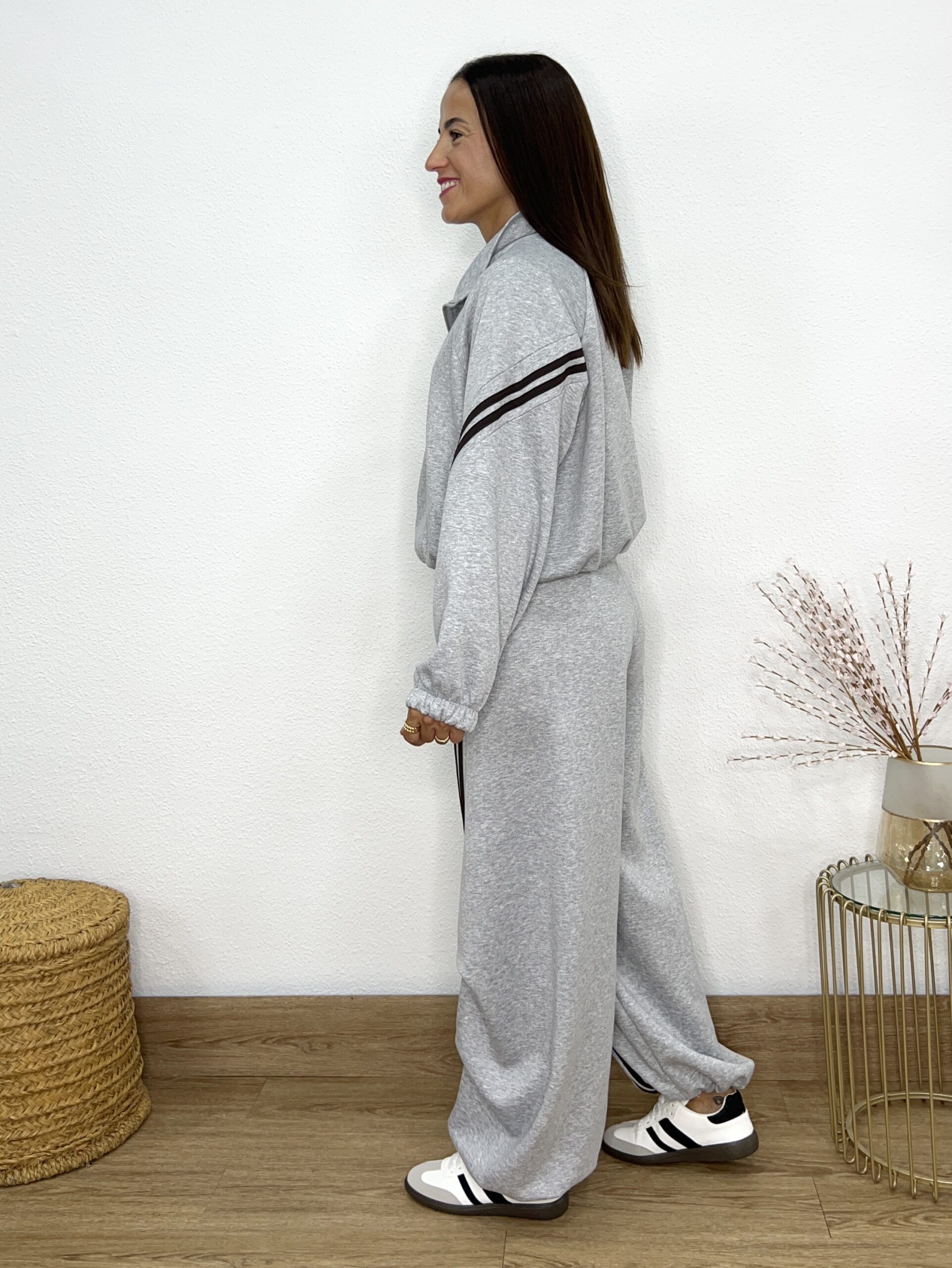 Sudadera gris jaspeada doble raya marrón - Imagen 4