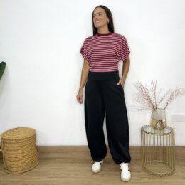 Pantalón sport bombacho doble cintura negro
