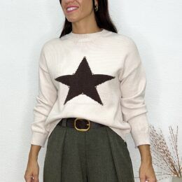 Jersey beige estrella marrón tachas