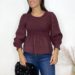 Camisa nido de abeja Burdeos