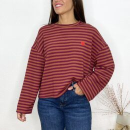 Sudadera rayas teja/Burdeos corazón