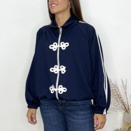 Sudadera alamares doble raya azul marino