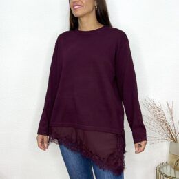 Jersey bajo blusa encaje Burdeos