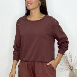 Sudadera tachas laterales teja
