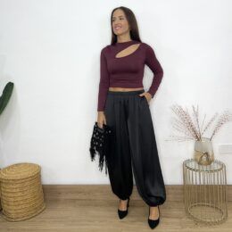 Pantalón satinado bombacho negro