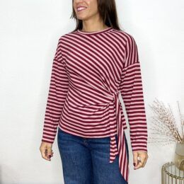 Camiseta lazada rayas rosa/rojo