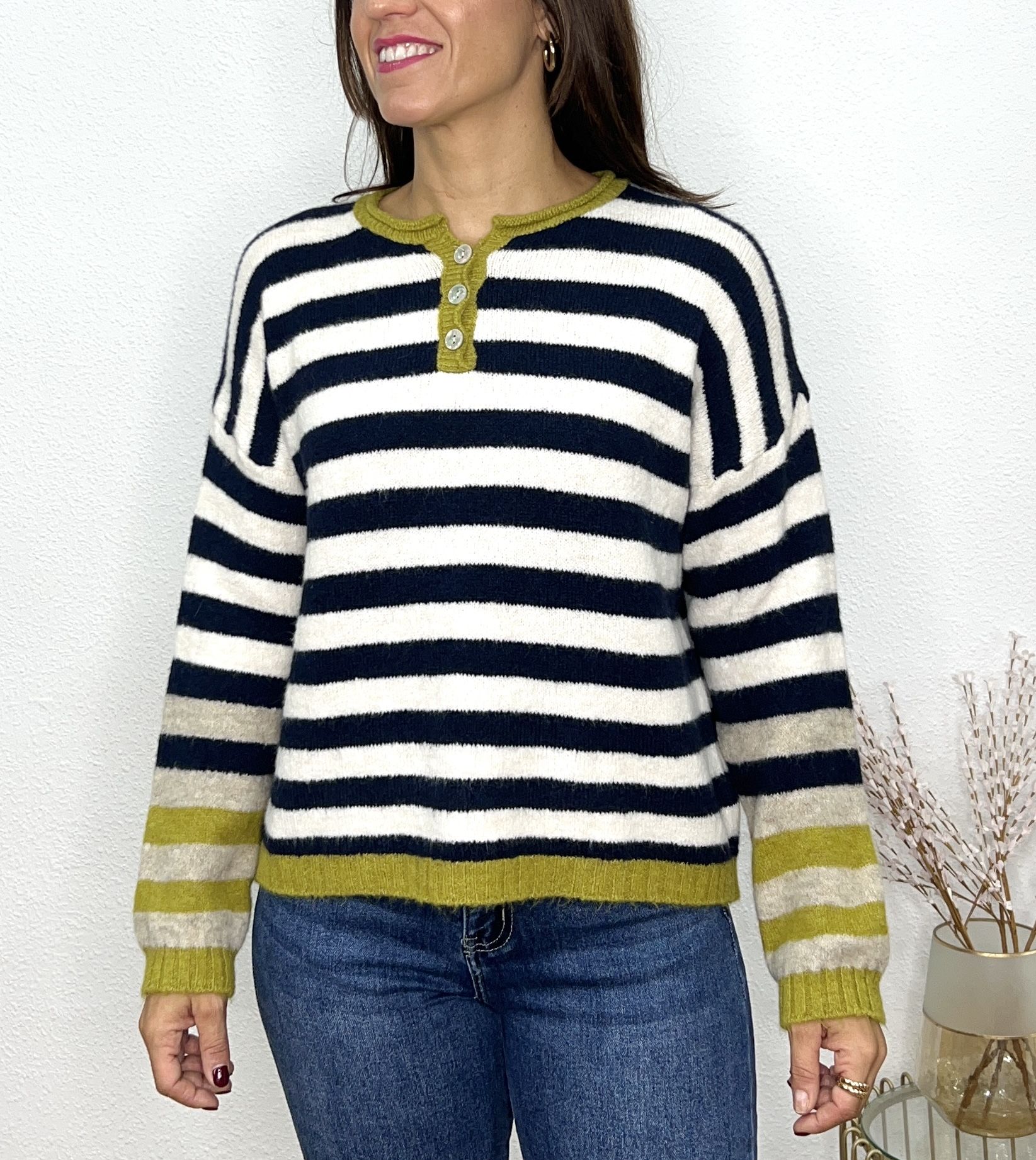 Jersey rayas botones escote - Imagen 2