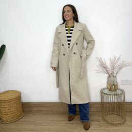 Abrigo largo cruzado cinturón beige