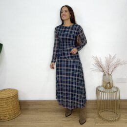 Vestido Tul drapeado cuadros
