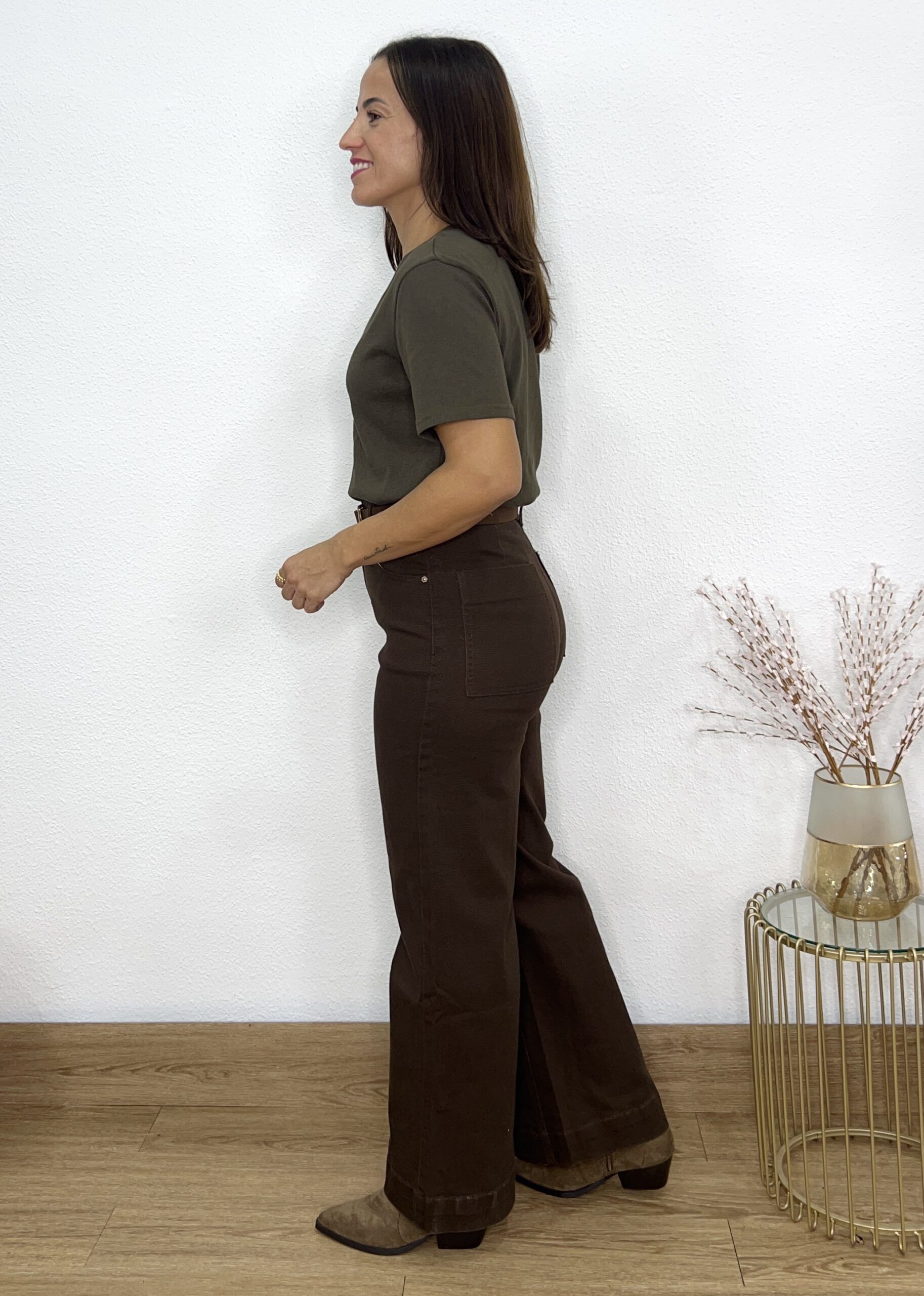 Jeans culotte cinturón marrón - Imagen 2