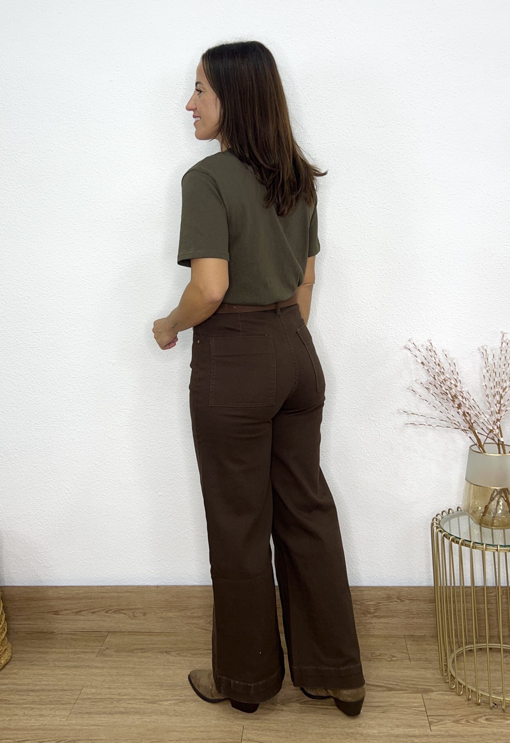 Jeans culotte cinturón marrón - Imagen 3