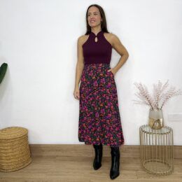 Falda MIDI estampada bolsillos laterales