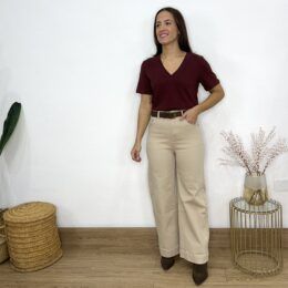 Jeans culotte cinturón beige