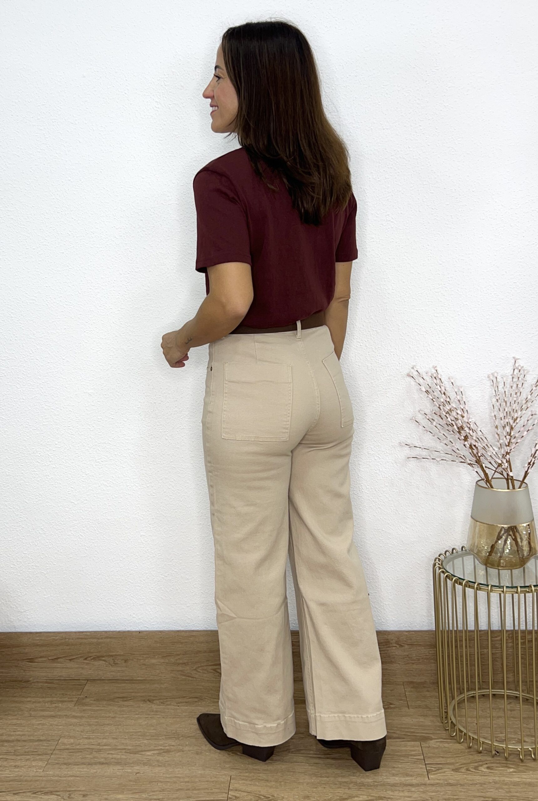 Jeans culotte cinturón beige - Imagen 3