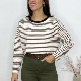 Camiseta oversize rayas marrón