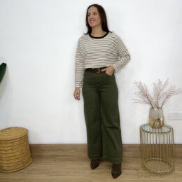Jeans culotte cinturón verde caqui